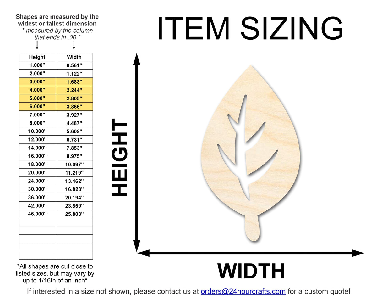 Unfinished Wood Simple Long Leaf Shape | Wild at Play | DIY Craft Cutout | up to 6" DIY |