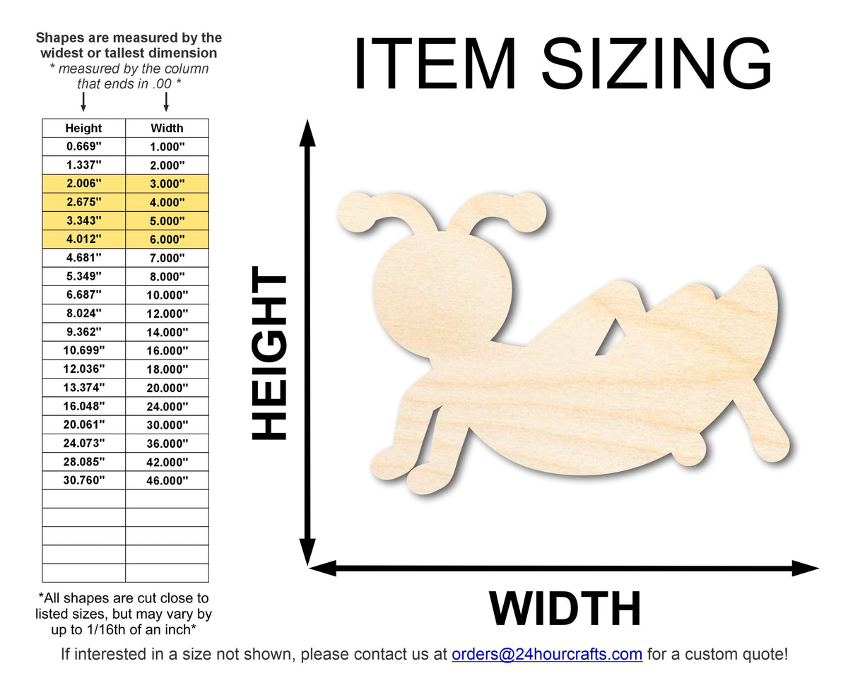 Unfinished Wood Simple Cricket Shape | Wild at Play | DIY Craft Cutout | up to 6" DIY |