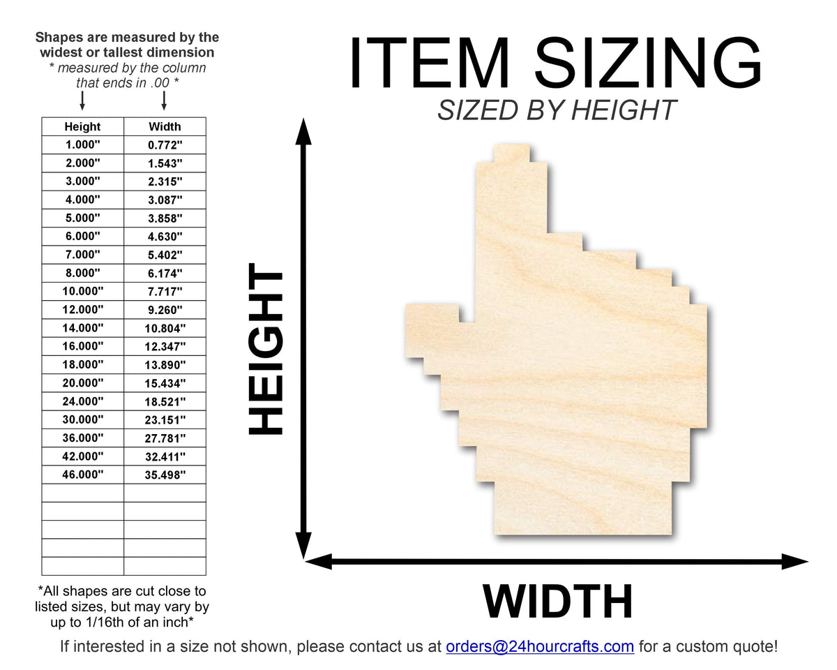 Unfinished Wood Pixelated Cursor Hand | DIY Craft Cutout | up to 46" DIY