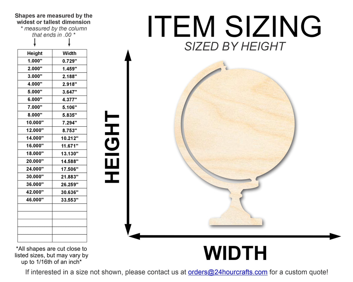 Unfinished Wood Globe Shape - Craft - up to 46" DIY