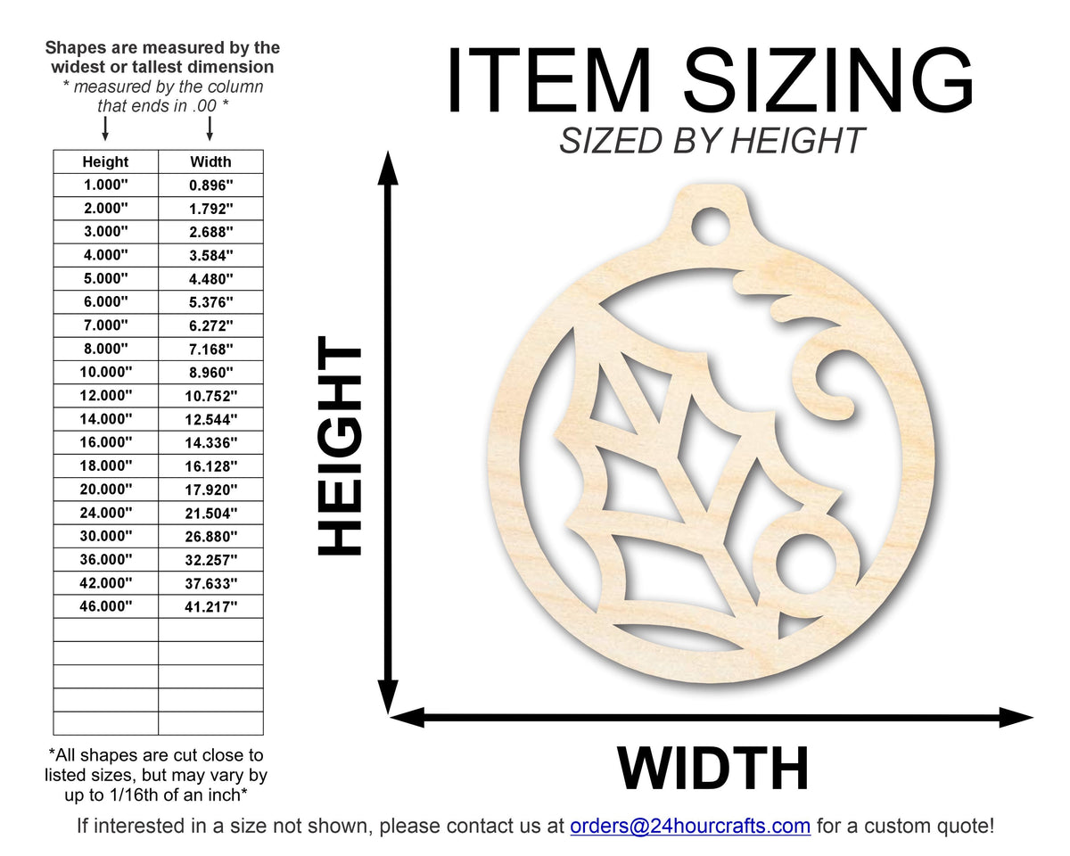 Unfinished Wood Holly Ornament Shape - Craft - up to 46" DIY