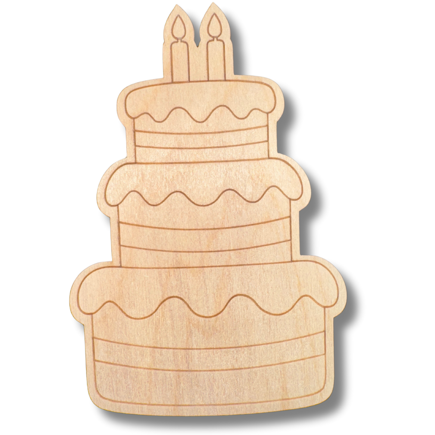 Unfinished Wood Etched Three Tier Birthday Cake Shape | Paint By Line Crafts | up to 30" DIY