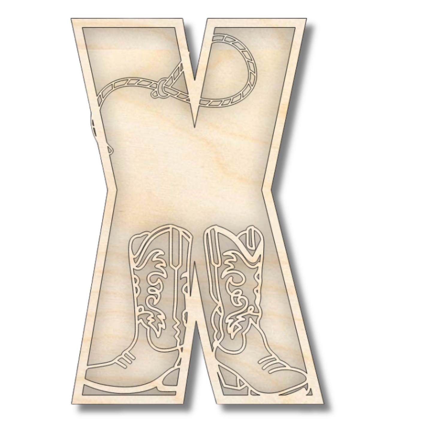 Unfinished Wood Layered Themed Letters | Rodeo | A-Z | 2 Piece | up to 24"