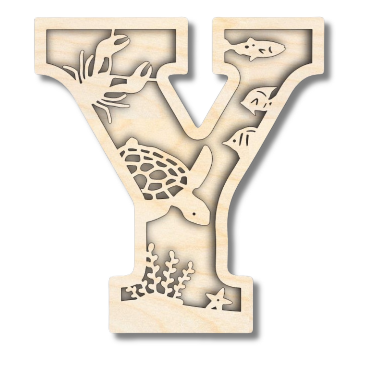 Unfinished Wood Layered Themed Letters | Ocean | A-Z | 2 Piece | up to 24"