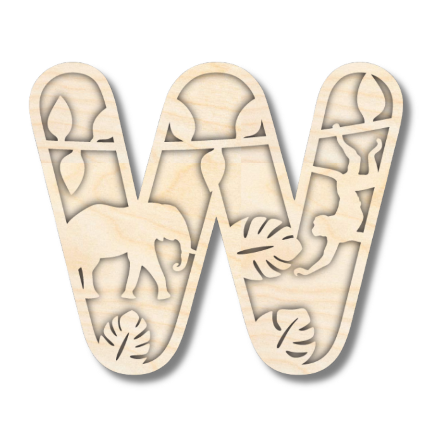 Unfinished Wood Layered Themed Letters | Jungle Animals | A-Z | 2 Piece | up to 24"