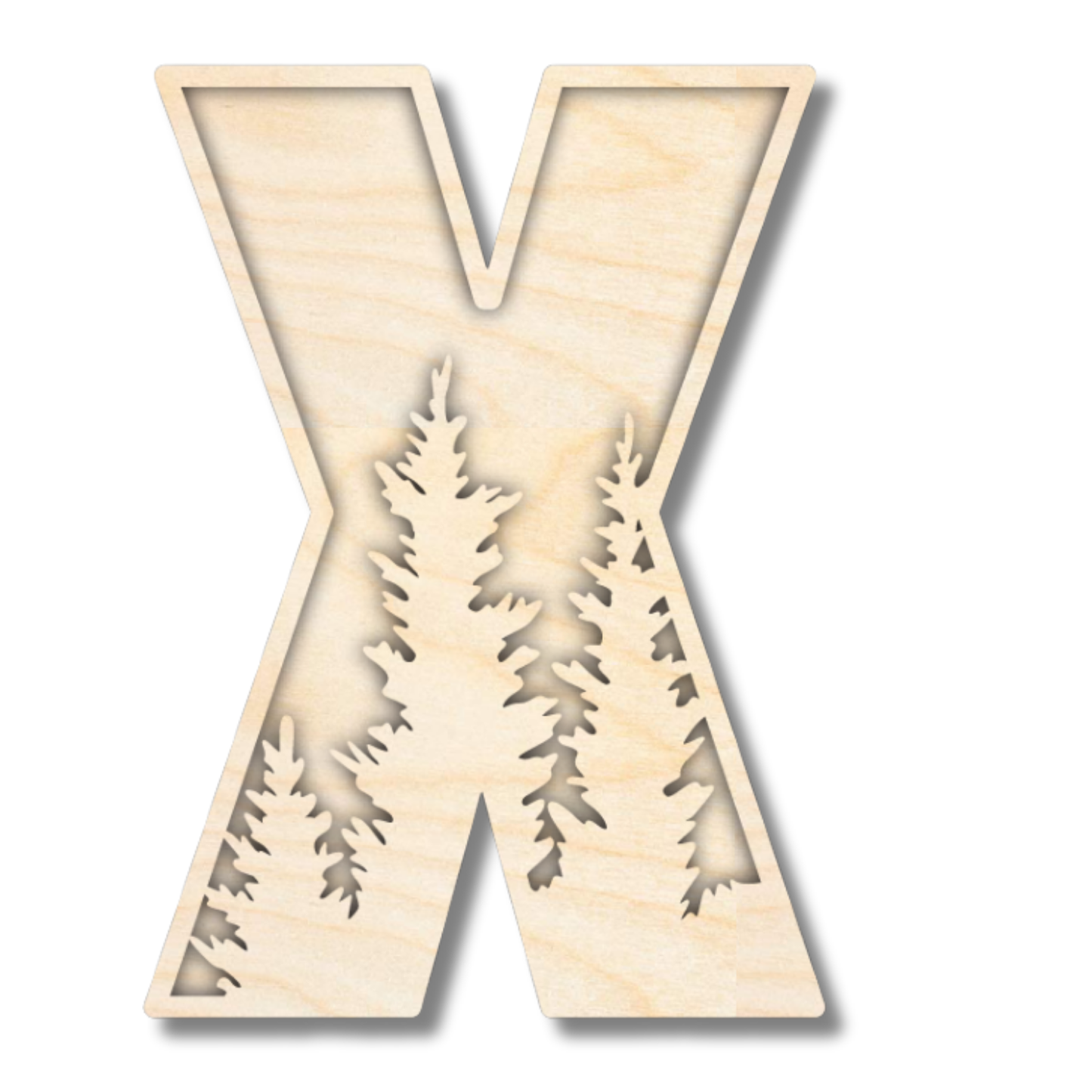 Unfinished Wood Layered Themed Letters | Pine Trees | A-Z | 2 Piece | up to 24"