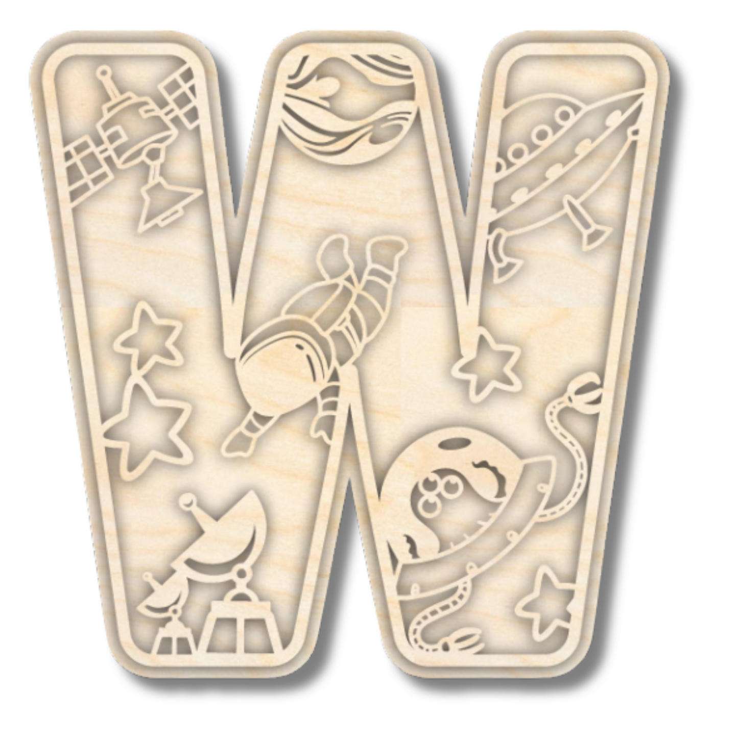 Unfinished Wood Layered Themed Letters | Space | A-Z | 2 Piece | up to 24"