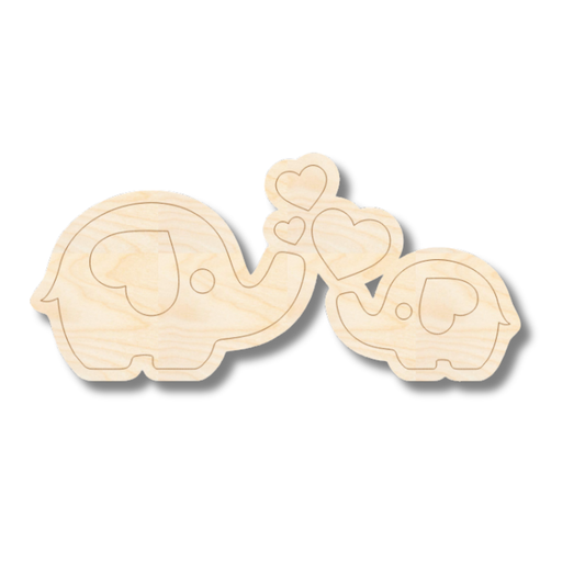 Unfinished Wood Etched Baby Elephants Shape | Paint By Line Crafts | up to 30" DIY