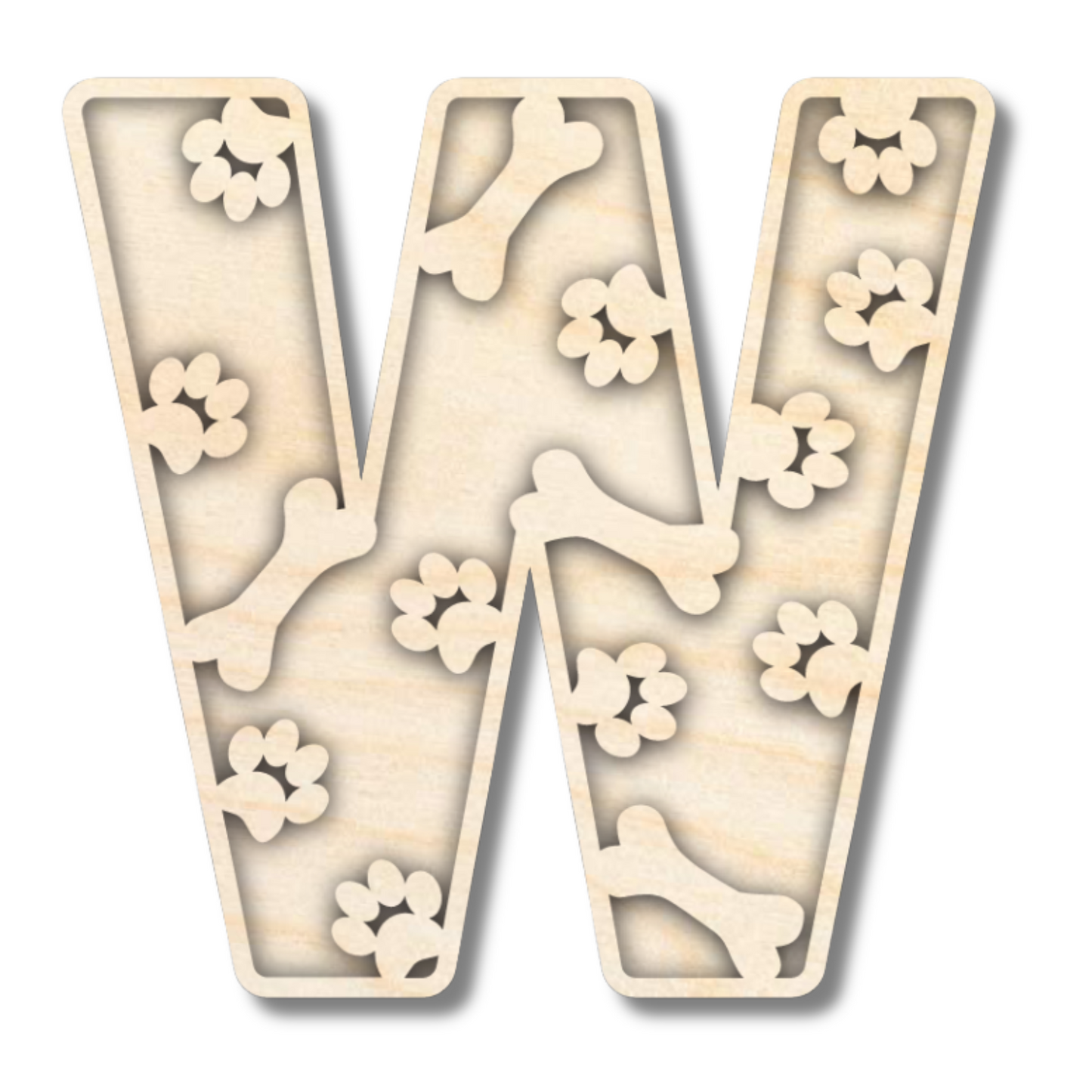 Unfinished Wood Layered Themed Letters | Paw Print | A-Z | 2 Piece | up to 24"