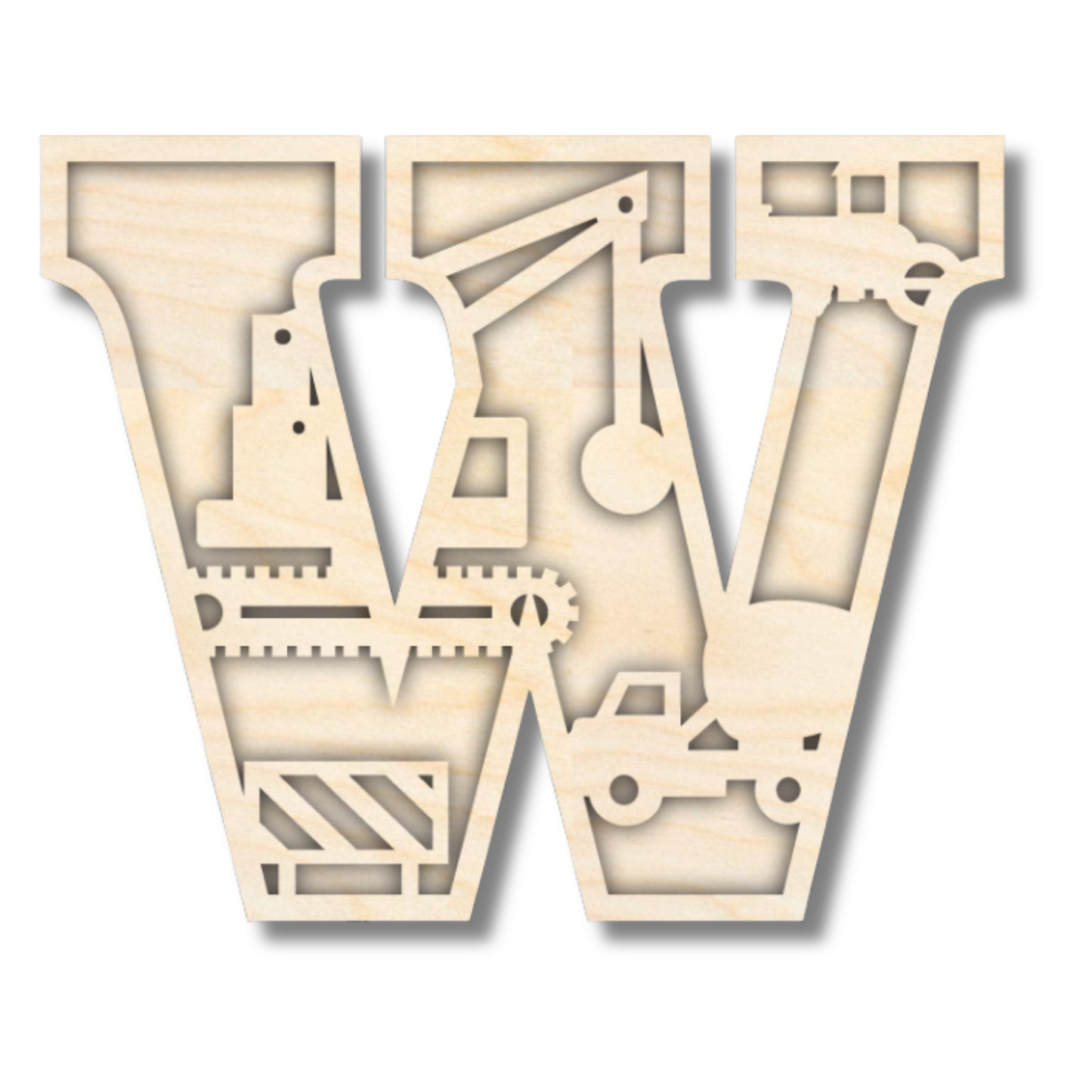 Unfinished Wood Layered Themed Letters | Construction | A-Z | 2 Piece | up to 24"