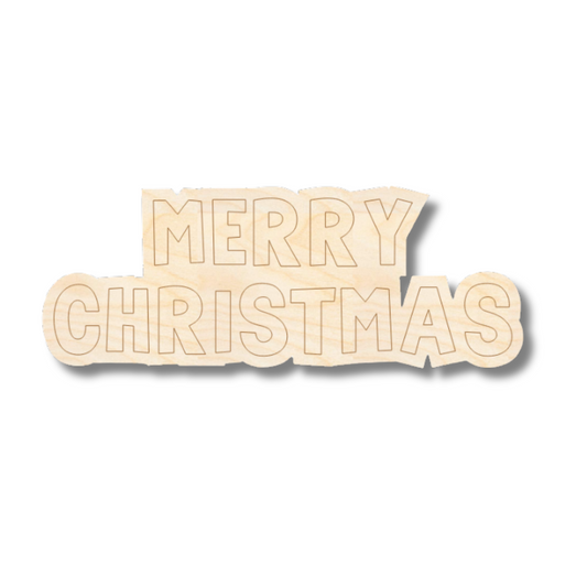 Unfinished Wood Etched Merry Christmas Shape | Paint By Line Crafts | up to 30" DIY