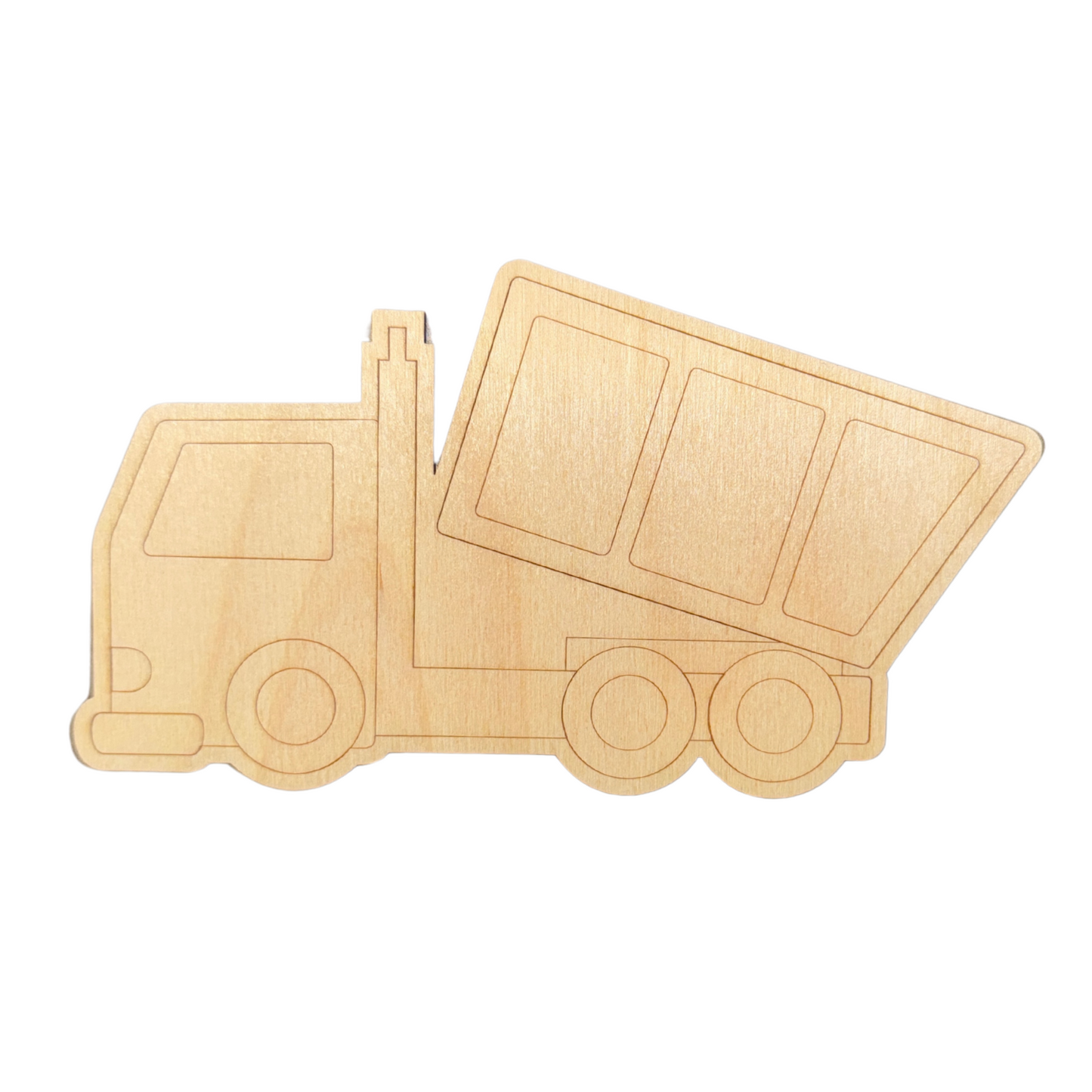 Unfinished Wood Etched Garbage Truck Shape | Paint By Line Crafts | up to 30" DIY