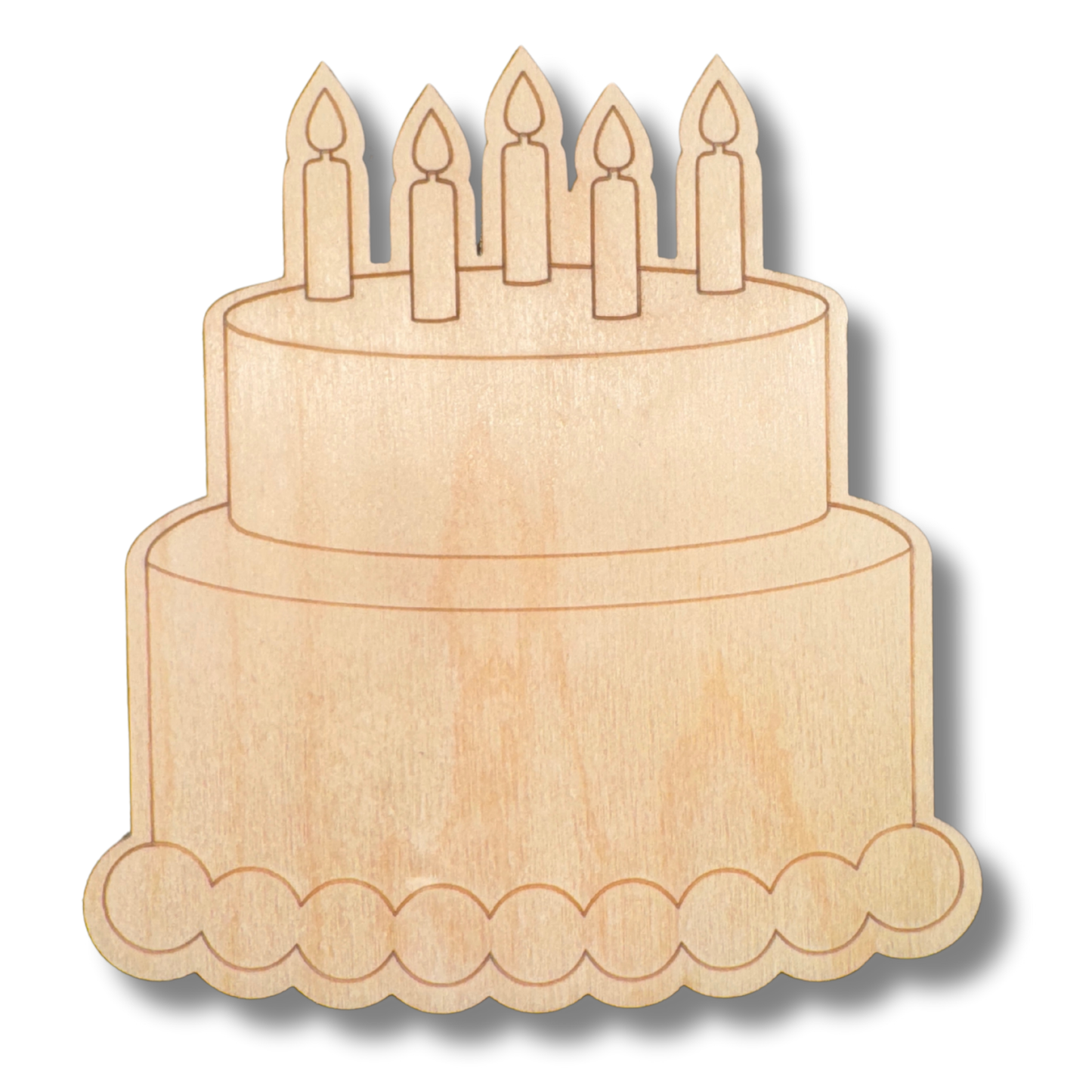 Unfinished Wood Etched Two Tier Birthday Cake Shape | Paint By Line Crafts | up to 30" DIY