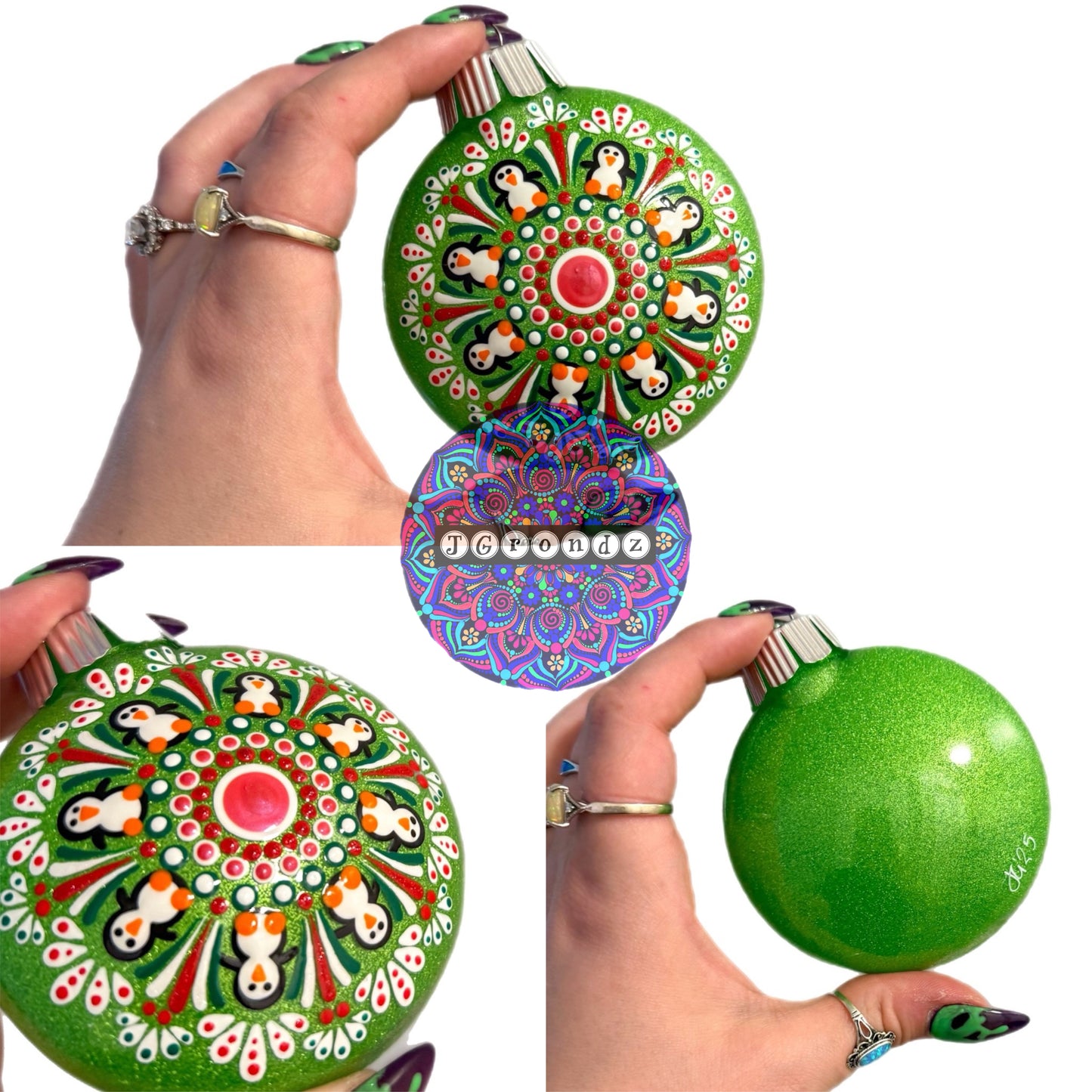 3” Penguin Mandala Glitter Ornament