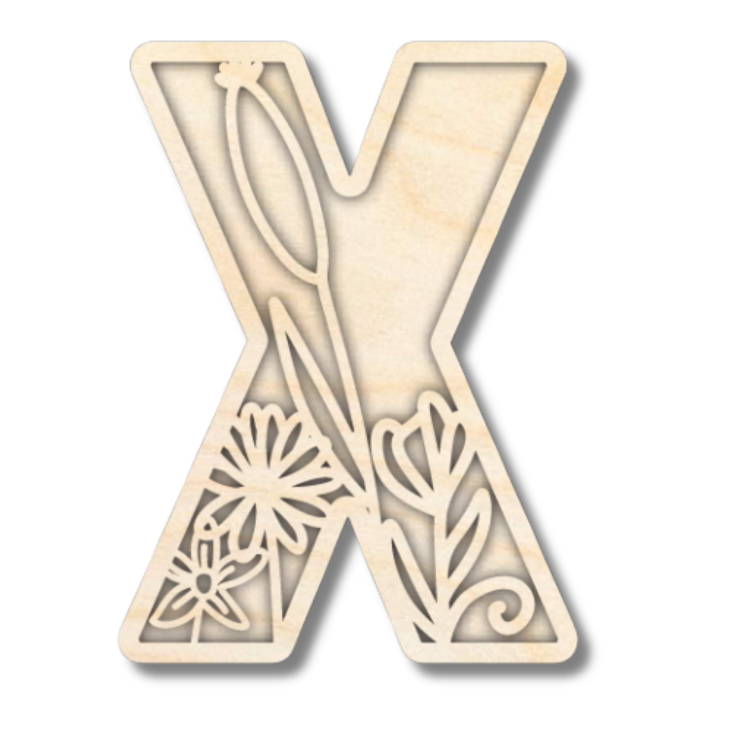 Unfinished Wood Layered Themed Letters | Wild Flowers | A-Z | 2 Piece | up to 24"