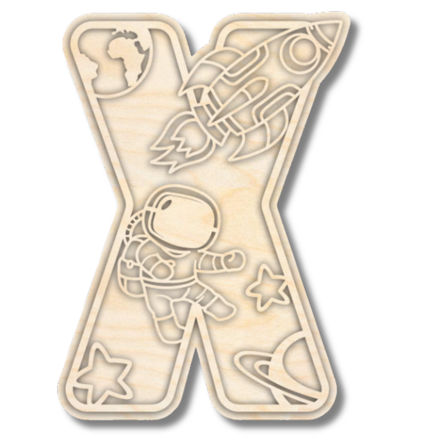Unfinished Wood Layered Themed Letters | Space | A-Z | 2 Piece | up to 24"