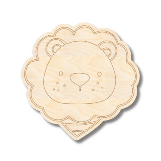 Unfinished Wood Etched Lion Head Shape | Paint By Line Crafts | up to 30" DIY