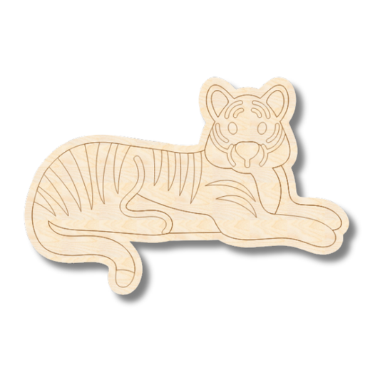 Unfinished Wood Etched Tiger Shape | Paint By Line Crafts | up to 30" DIY