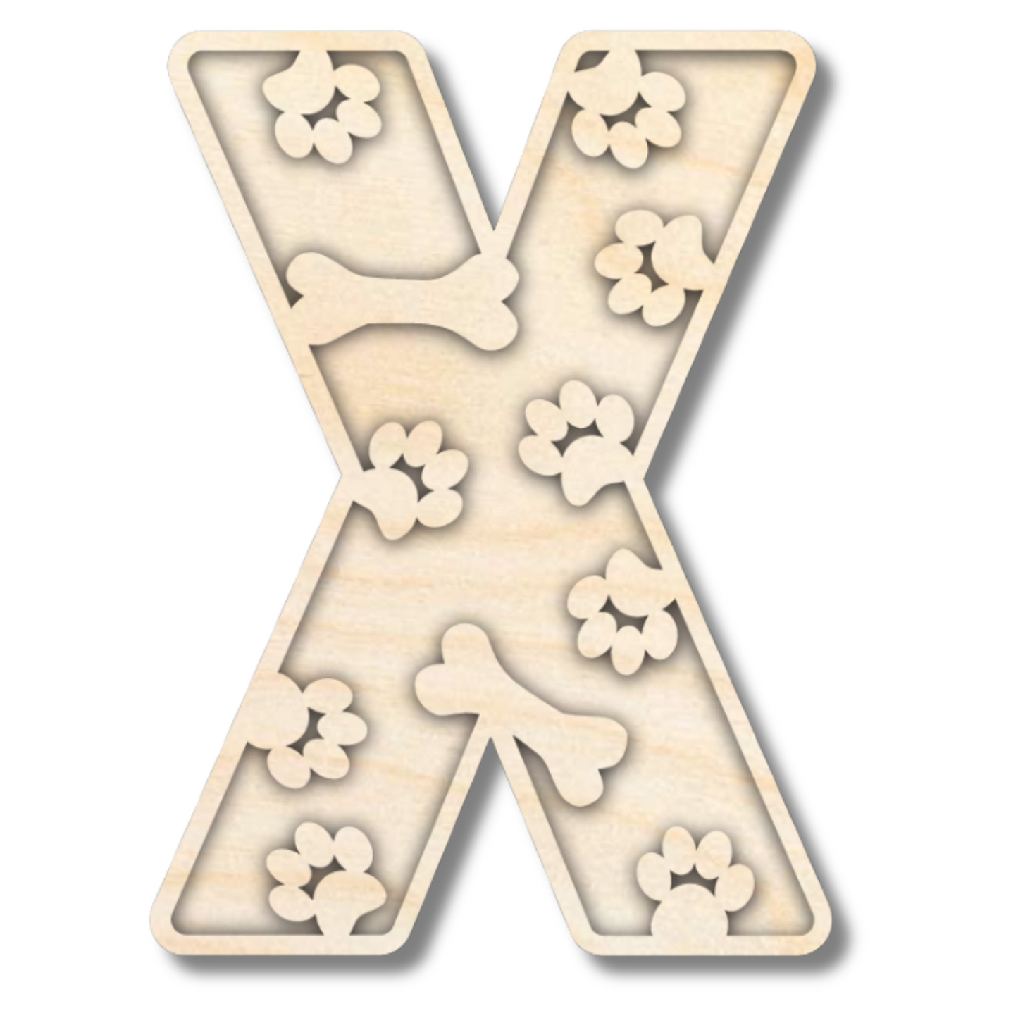 Unfinished Wood Layered Themed Letters | Paw Print | A-Z | 2 Piece | up to 24"