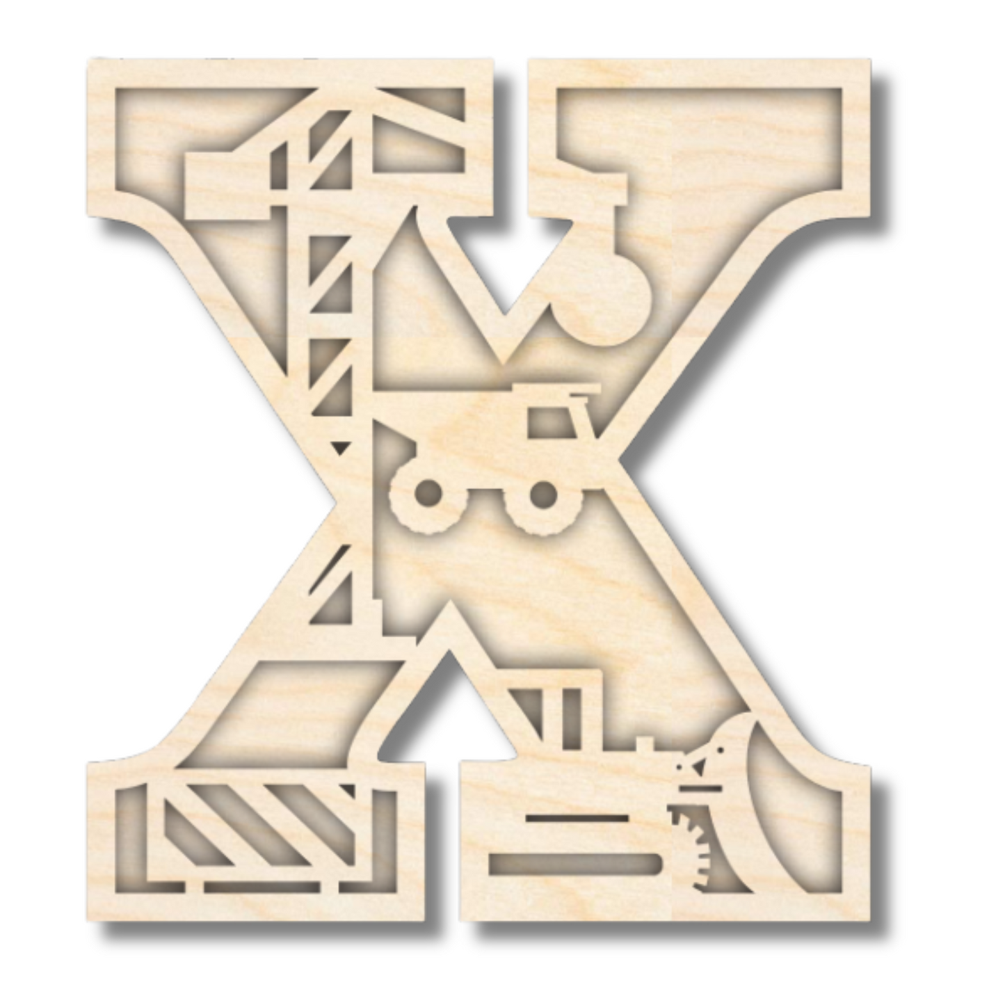 Unfinished Wood Layered Themed Letters | Construction | A-Z | 2 Piece | up to 24"