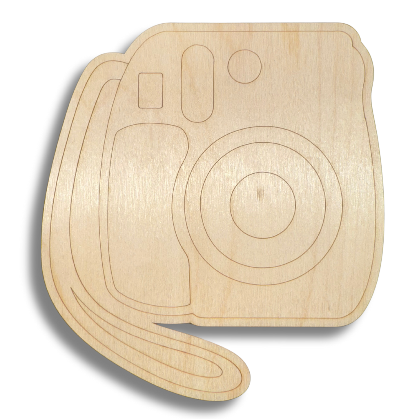 Unfinished Wood Etched Instant Camera Shape | Paint By Line Crafts | up to 30" DIY