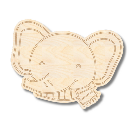 Unfinished Wood Etched Elephant Head Shape | Paint By Line Crafts | up to 30" DIY