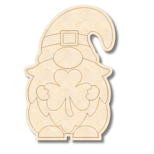Unfinished Wood Etched Shamrock Gnome Shape | Paint By Line Crafts | up to 30" DIY