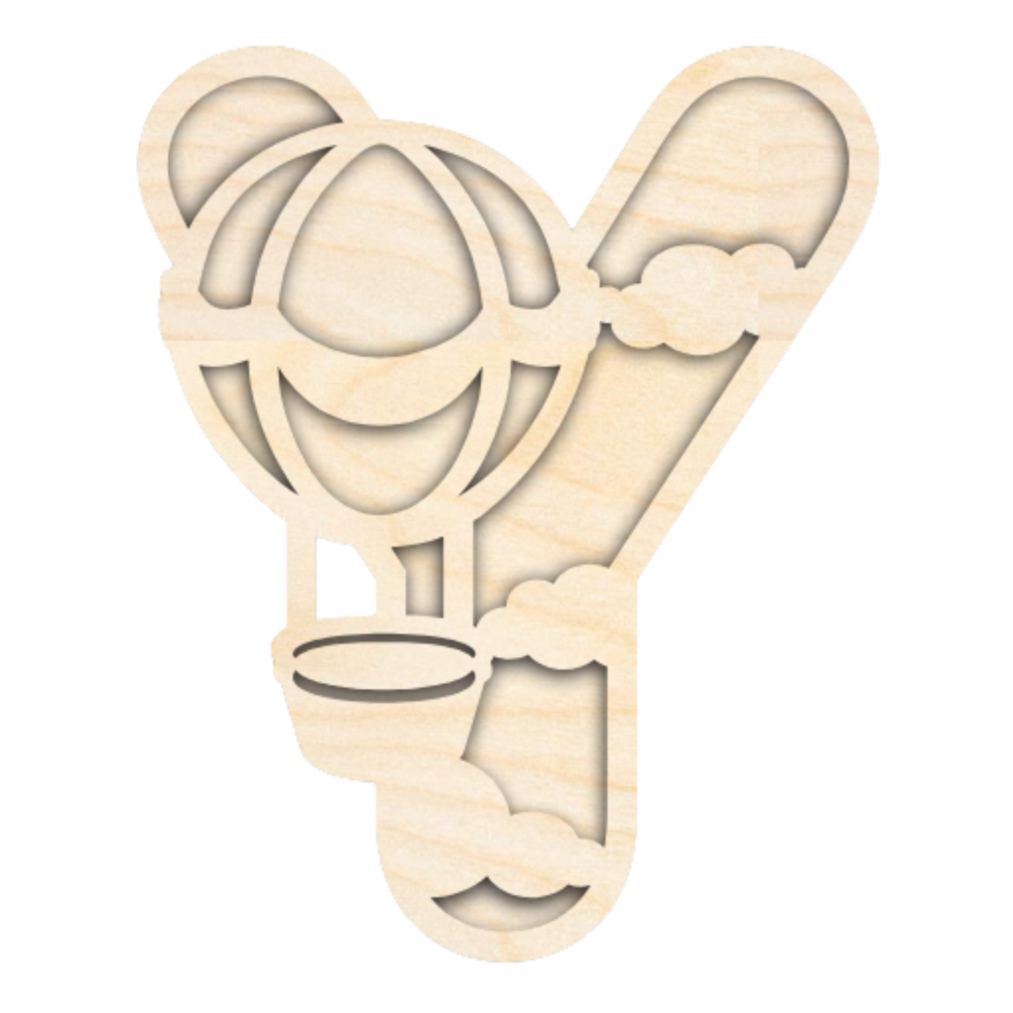 Unfinished Wood Layered Themed Letters | Clouds & Hot Air Balloons | A-Z | 2 Piece | up to 24"