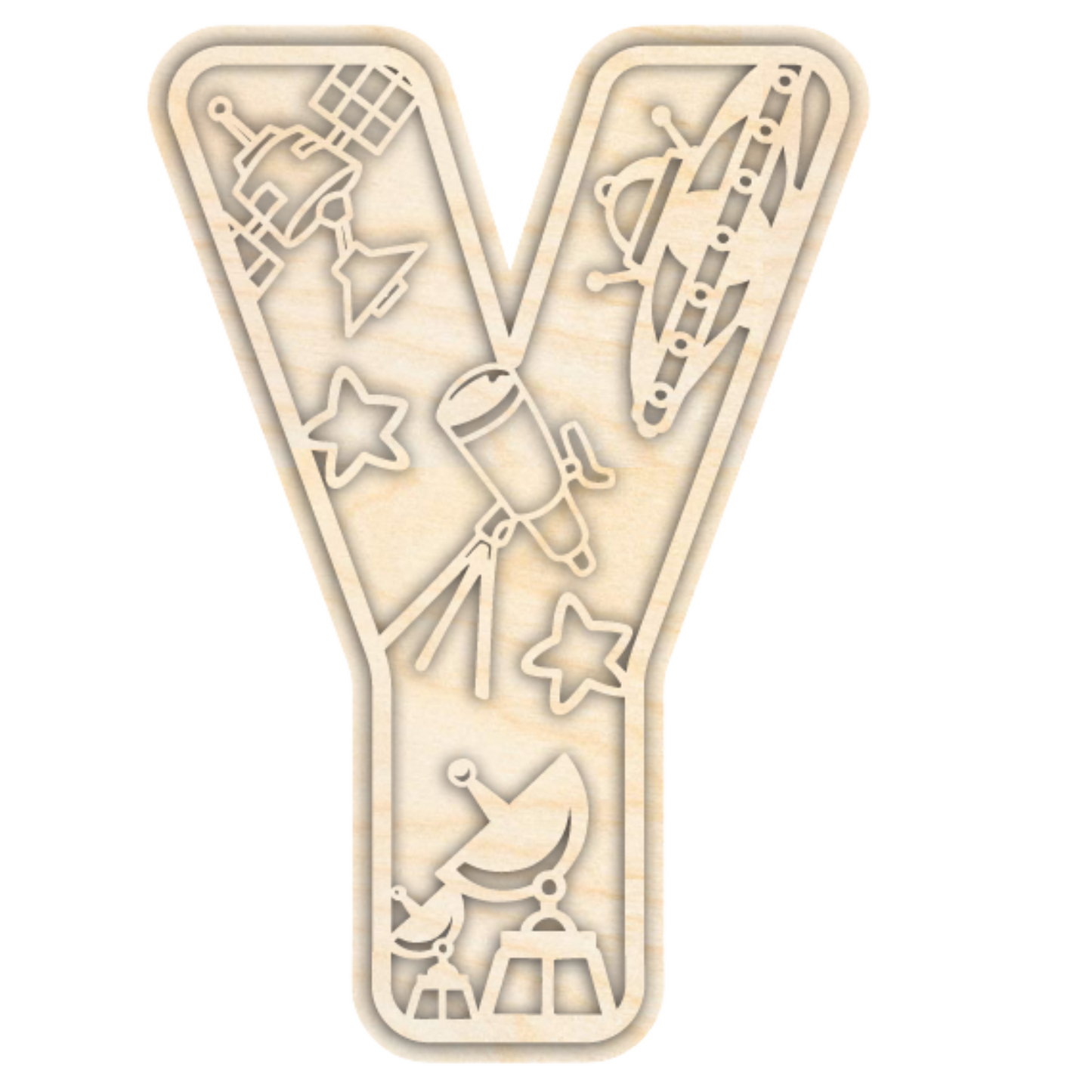 Unfinished Wood Layered Themed Letters | Space | A-Z | 2 Piece | up to 24"