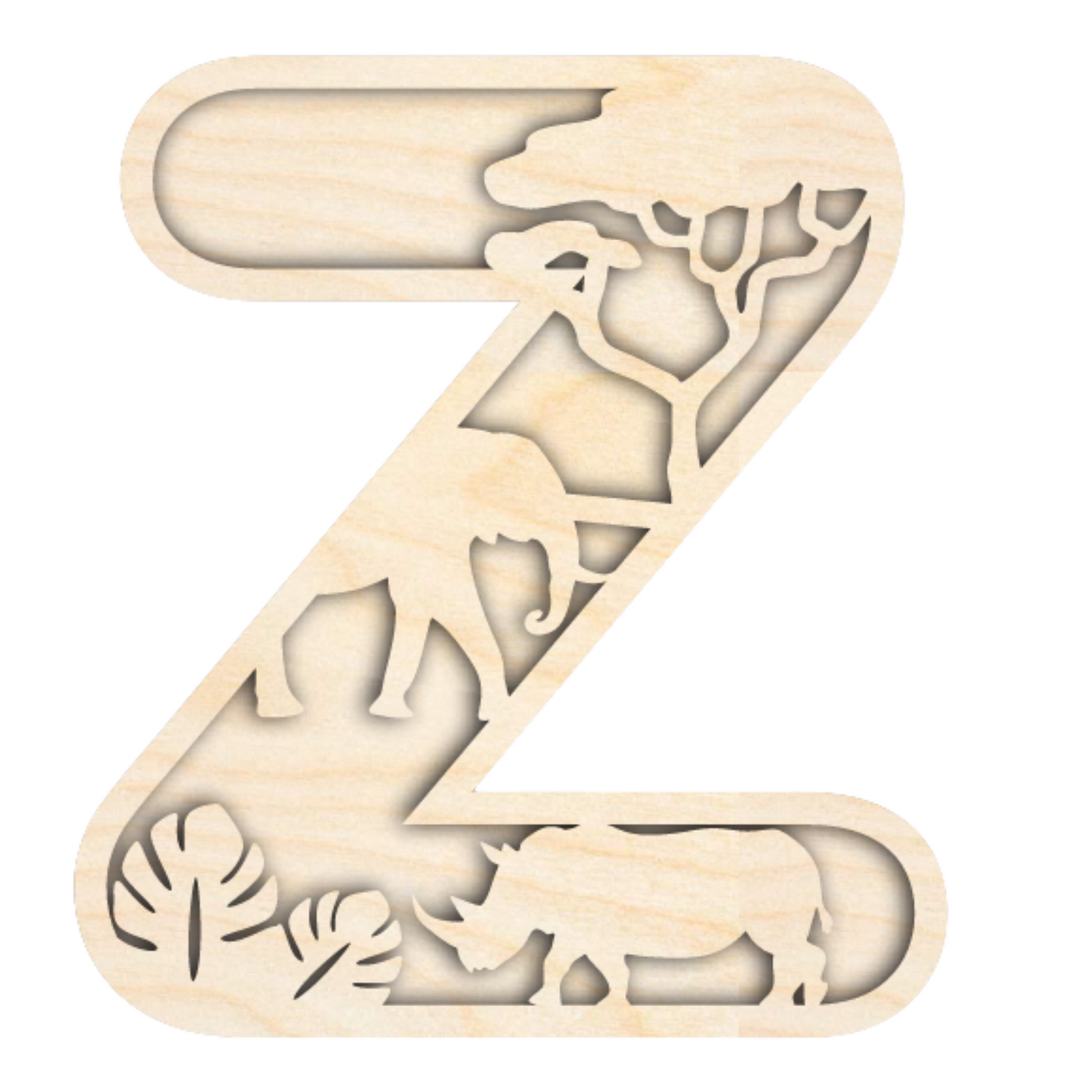 Unfinished Wood Layered Themed Letters | Jungle Animals | A-Z | 2 Piece | up to 24"