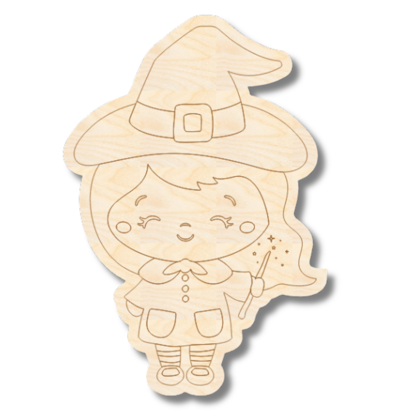 Unfinished Wood Etched Witch Shape | Paint By Line Crafts | up to 30" DIY