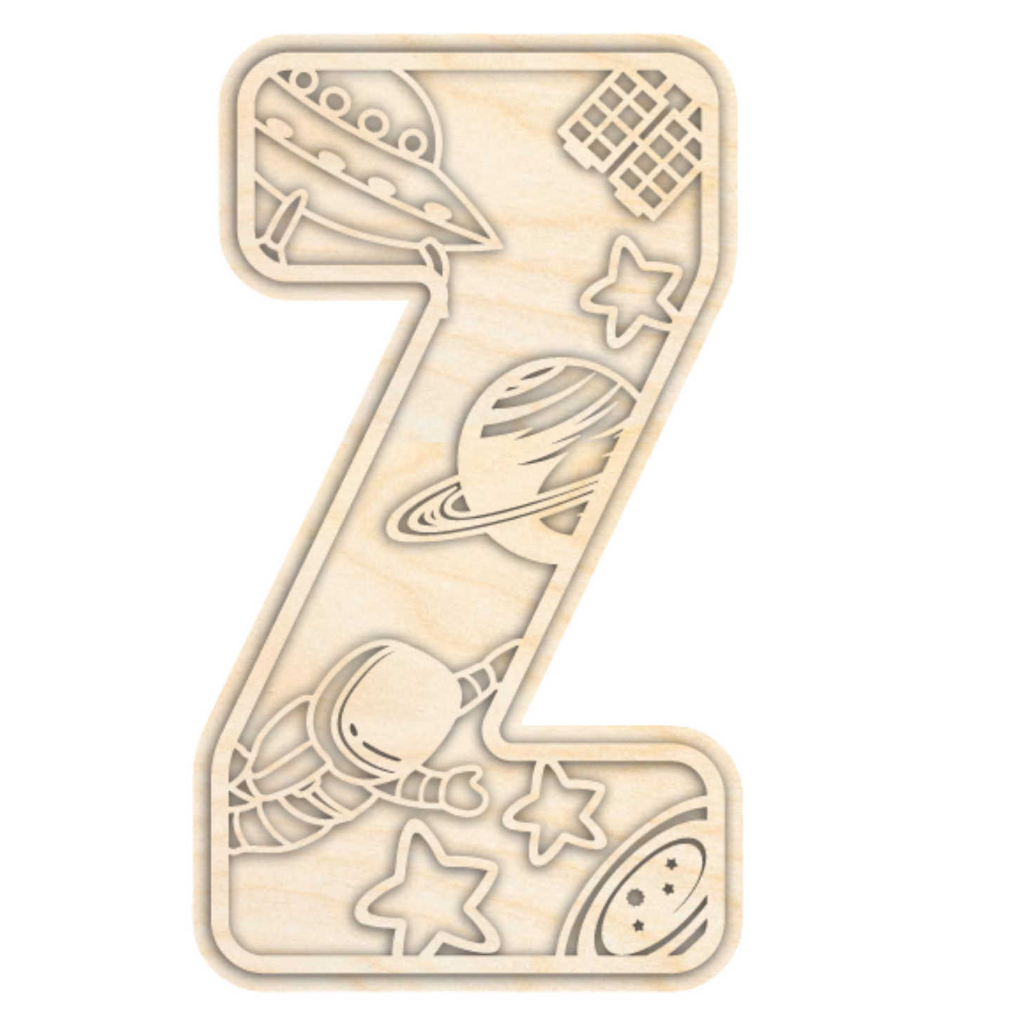 Unfinished Wood Layered Themed Letters | Space | A-Z | 2 Piece | up to 24"
