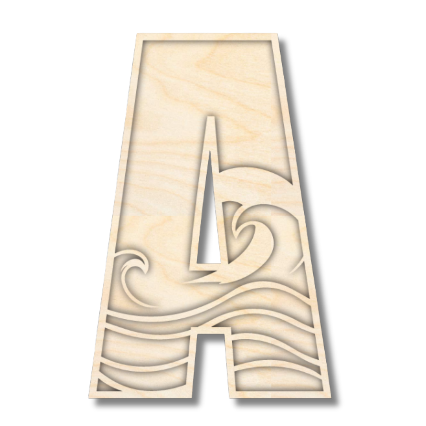 Unfinished Wood Layered Themed Letters | Wave | A-Z | 2 Piece | up to 24"