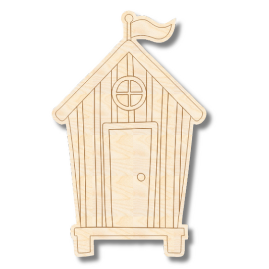 Unfinished Wood Etched Beach Hut Shape | Paint By Line Crafts | up to 30" DIY