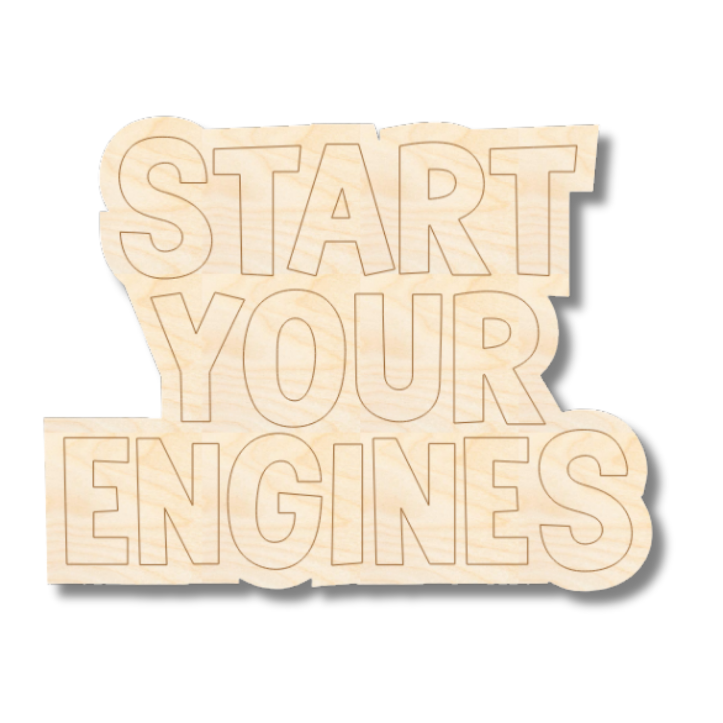 Unfinished Wood Etched Start Your Engines Shape | Paint By Line Crafts | up to 30" DIY