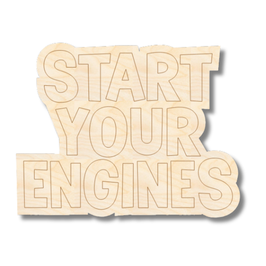 Unfinished Wood Etched Start Your Engines Shape | Paint By Line Crafts | up to 30" DIY
