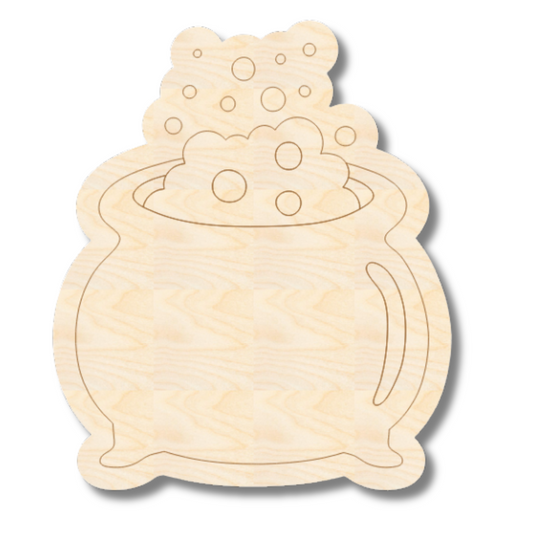 Unfinished Wood Etched Bubbling Witch Cauldron Shape | Paint By Line Crafts | up to 30" DIY