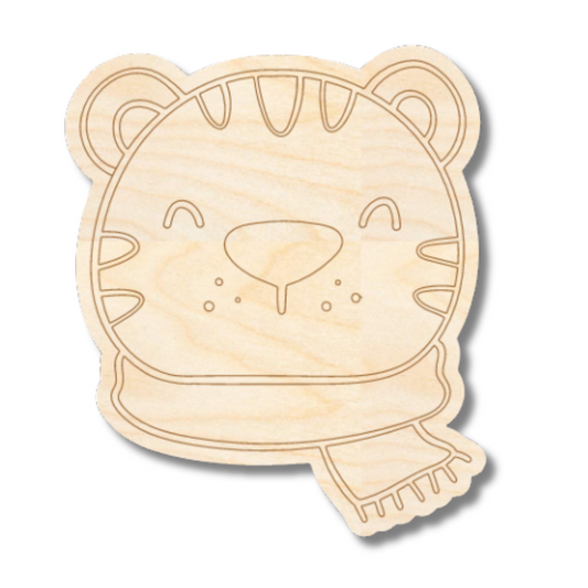 Unfinished Wood Etched Tiger Head Shape | Paint By Line Crafts | up to 30" DIY