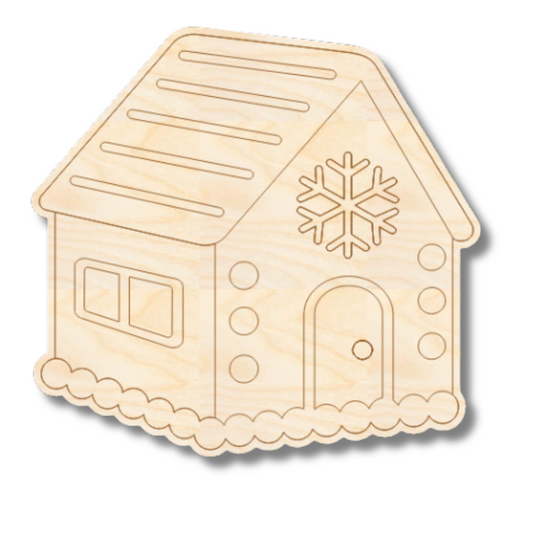 Unfinished Wood Etched Gingerbread House Shape | Paint By Line Crafts | up to 30" DIY
