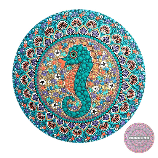 14” Seahorse Mandala Painting