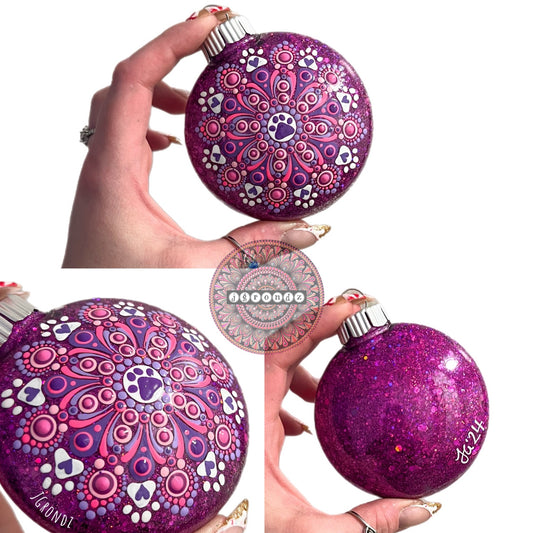 3” Paw Print Mandala Glitter Ornament