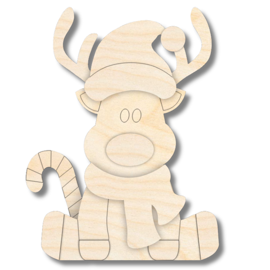 Unfinished Wood Layered and Etched Reindeer Shelf Sitter | 6" Tall | 1/8" Wood | Wood Craft DIY