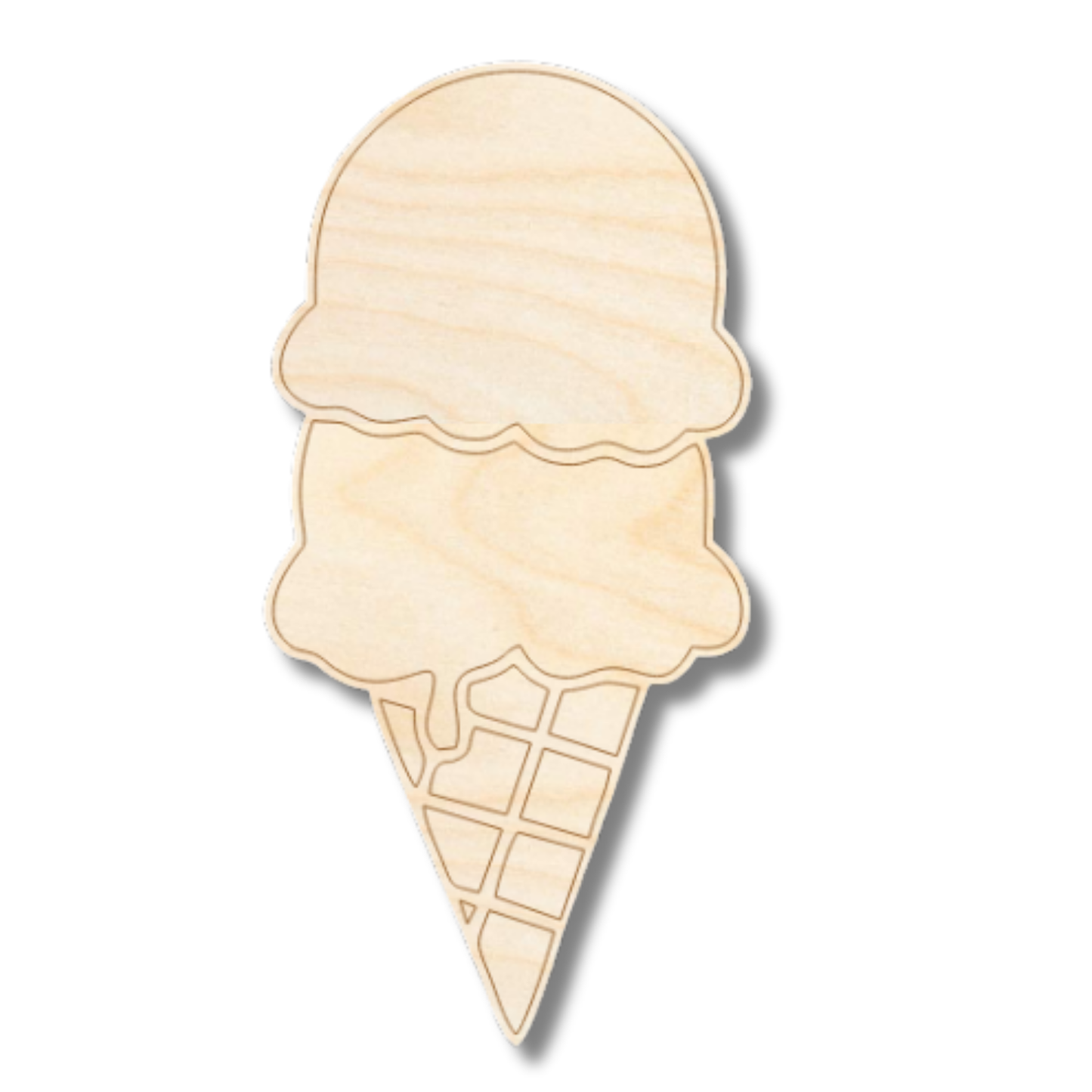 Unfinished Wood Etched Double Stack Ice Cream Shape | Paint By Line Crafts | up to 30" DIY