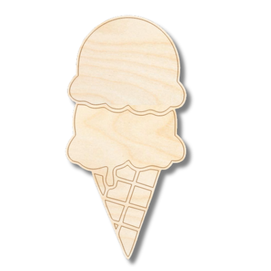 Unfinished Wood Etched Double Stack Ice Cream Shape | Paint By Line Crafts | up to 30" DIY