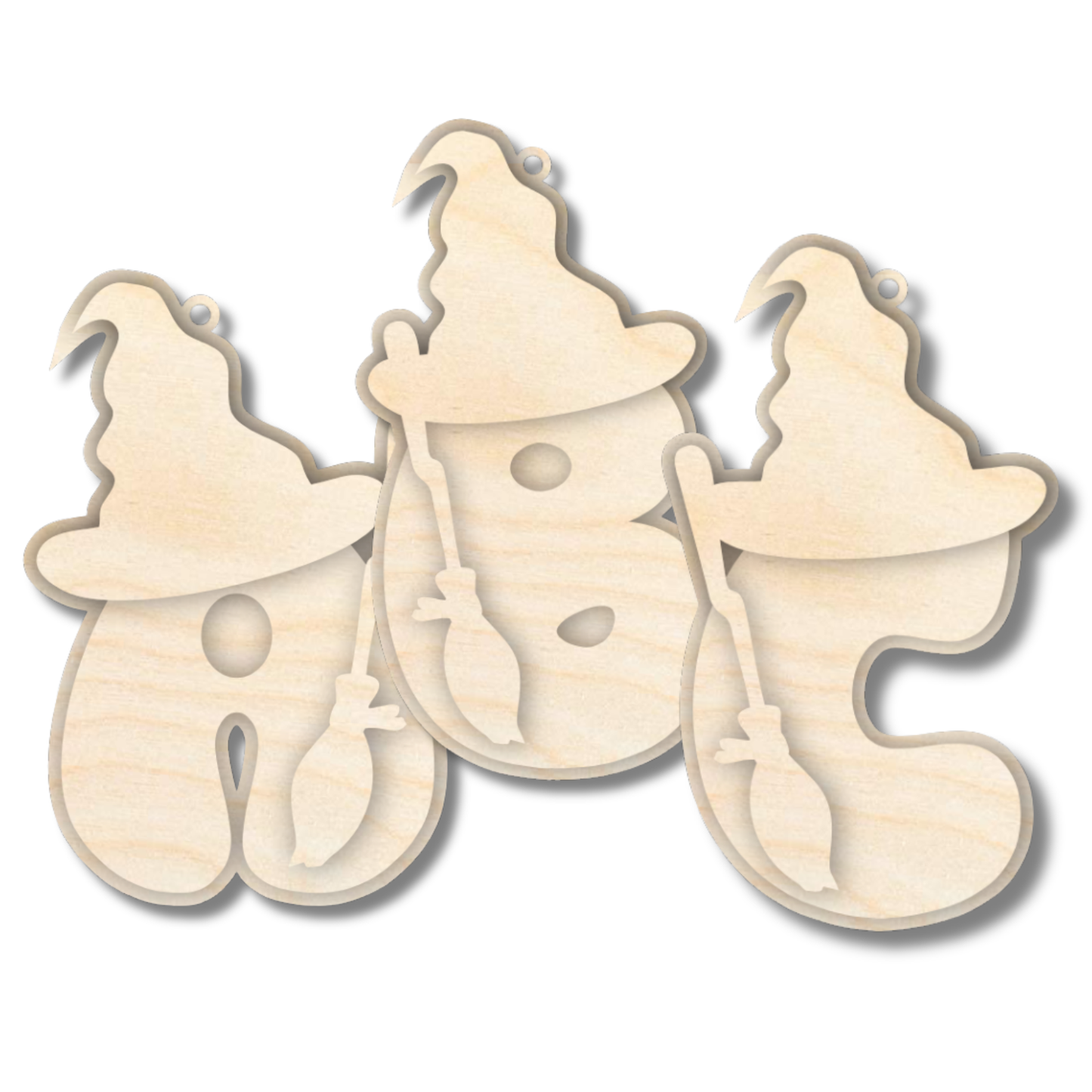 Unfinished Wood Layered Letter Halloween Witch Tags | A-Z | 3 Piece | 6" Tall | 1/8" Wood | Wood Craft DIY
