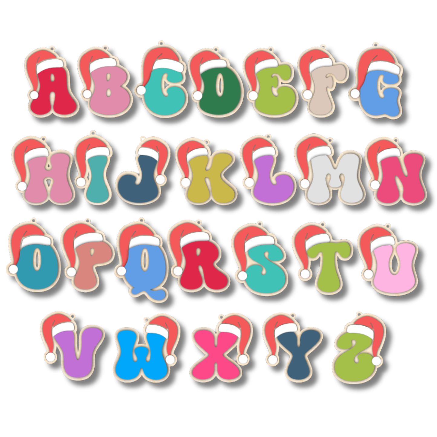 Unfinished Wood Layered Letter Santa Hat Tags | A-Z | 4 Piece | 6" Tall | 1/8" Wood | Wood Craft DIY