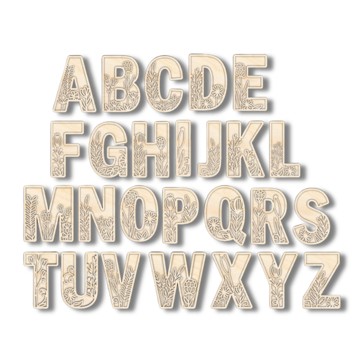 Unfinished Wood Layered Themed Letters | Wild Flowers | A-Z | 2 Piece | up to 24"