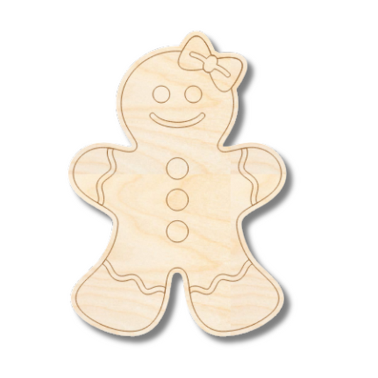 Unfinished Wood Etched Girl Gingerbread Shape | Paint By Line Crafts | up to 30" DIY