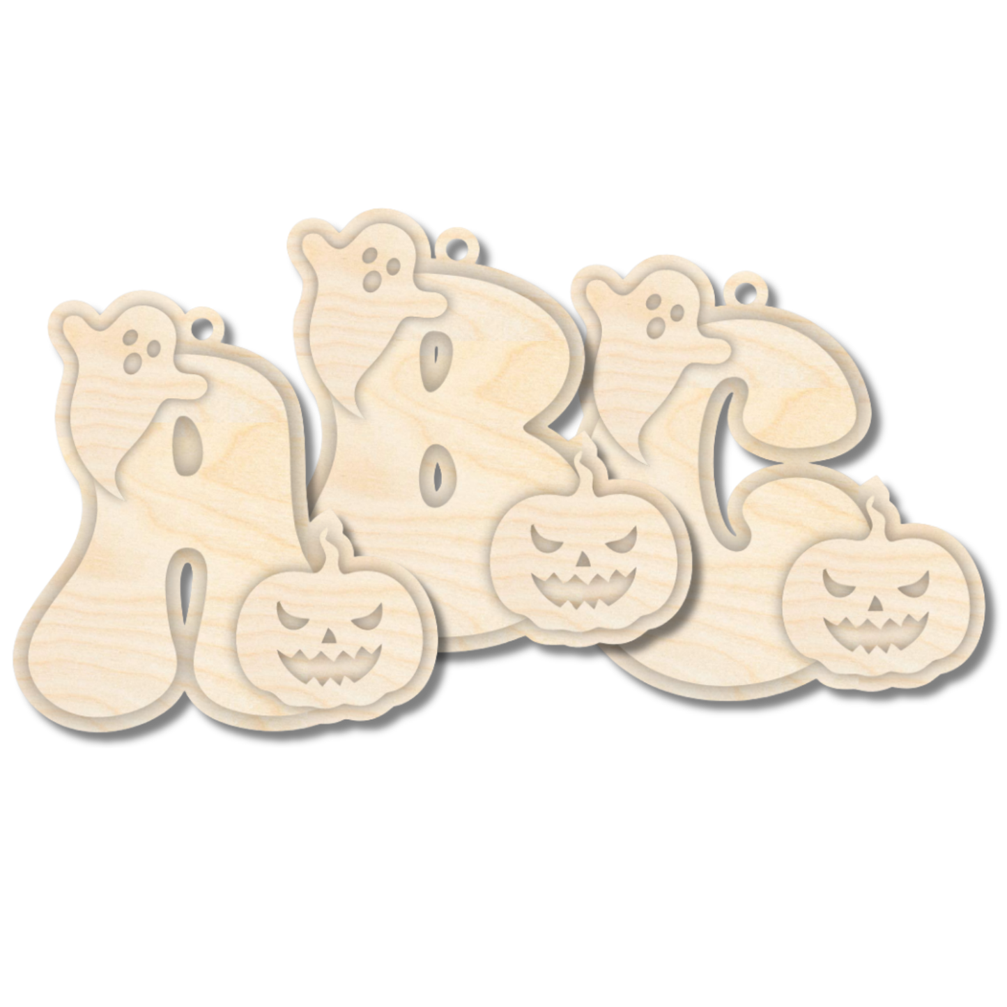 Unfinished Wood Layered Letter Halloween Ghost & Pumpkin Tags | A-Z | 4 Piece | 6" Tall | 1/8" Wood | Wood Craft DIY