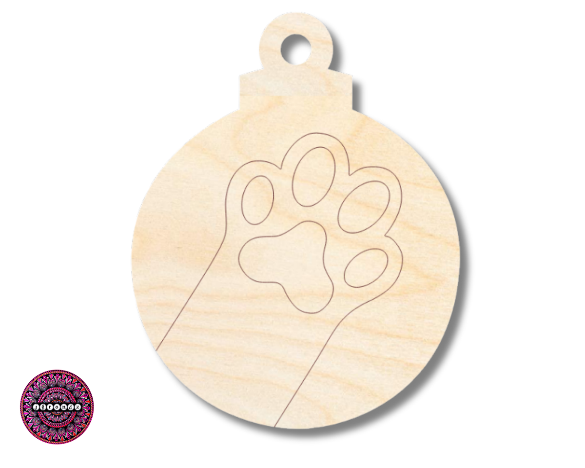Unfinished Wood Etched Cat Paw Ornament Shape | JGrondz | Paint By Line Crafts | up to 30" DIY